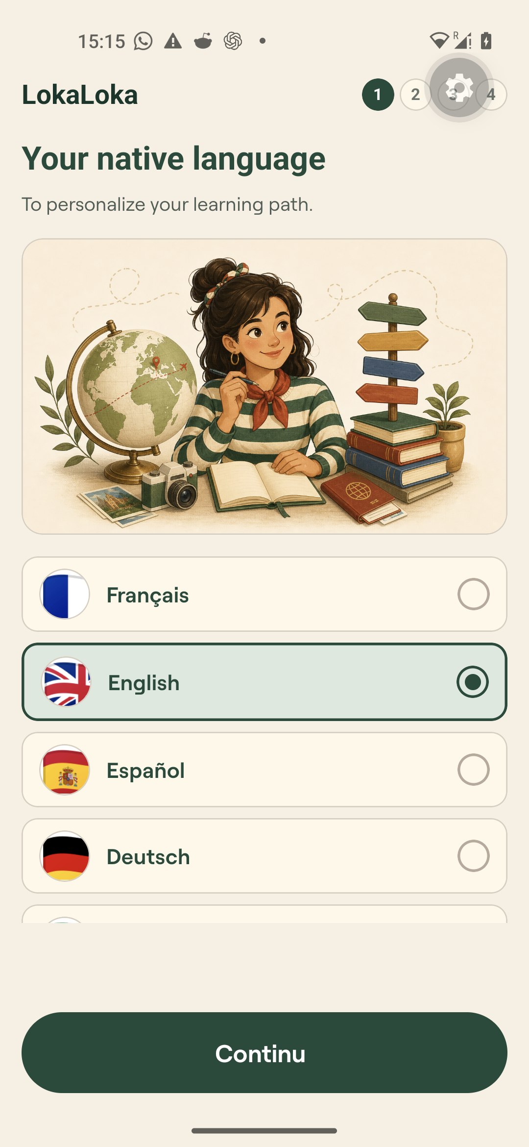 lokaloka language filter onboarding step1